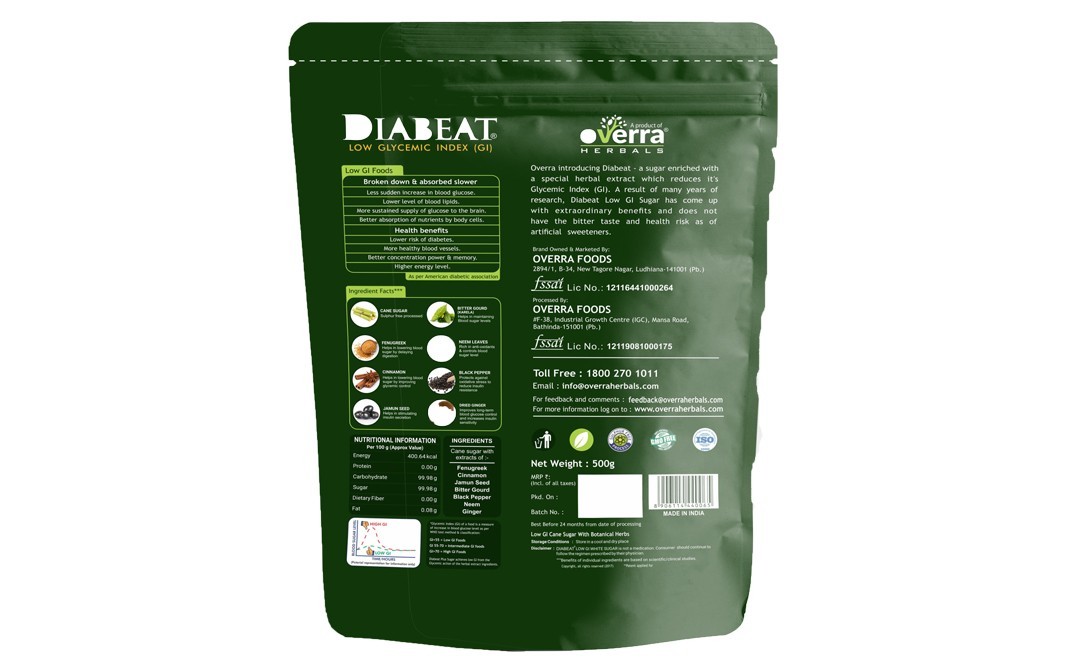 Overra Herbals Diabeat Low Glycemic Index Sugar   Pack  500 grams
